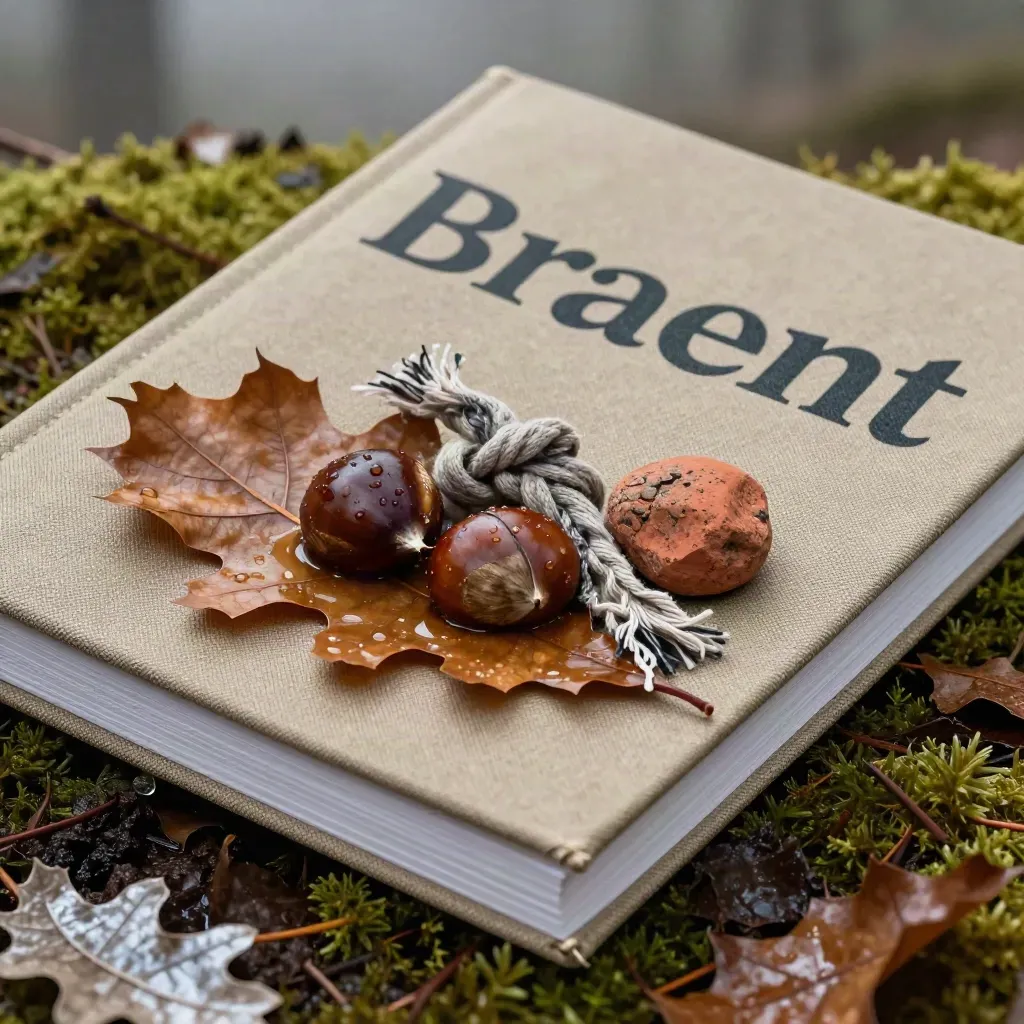 Herfstgids voor Brabant half in natte bladeren met kastanjes, sjaal en terracotta steen.