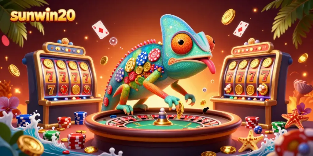 Experience the excitement of sunwin20 with a colorful chameleon casino owner and dynamic gaming elements.
