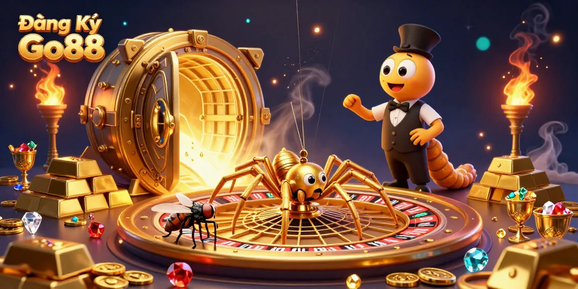 Engage in Đăng Ký Go88 while betting on a thrilling golden roulette wheel illustrated with vibrant casino elements.
