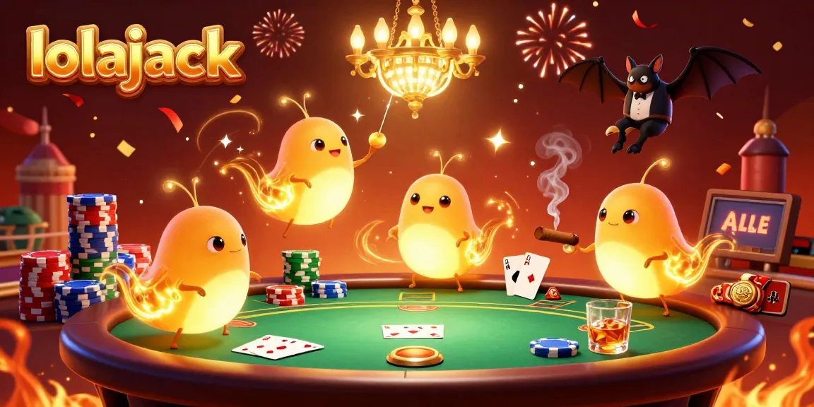 Experience the excitement of lolajack casino with colorful poker elements and glowworms illuminating the game.