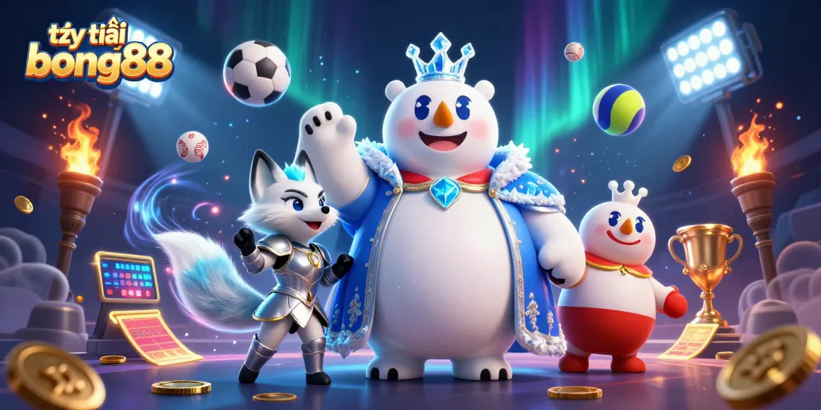 Experience tỷ lệ bong88 with a dynamic trio of characters amidst vibrant casino elements and sports excitement.